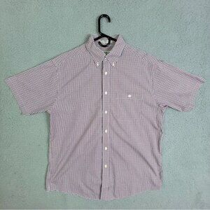 ORVIS MENS BUTTON DOWN SHORT SLEEVE SHIRT SIZE L RED WHITE BLUE CHECK